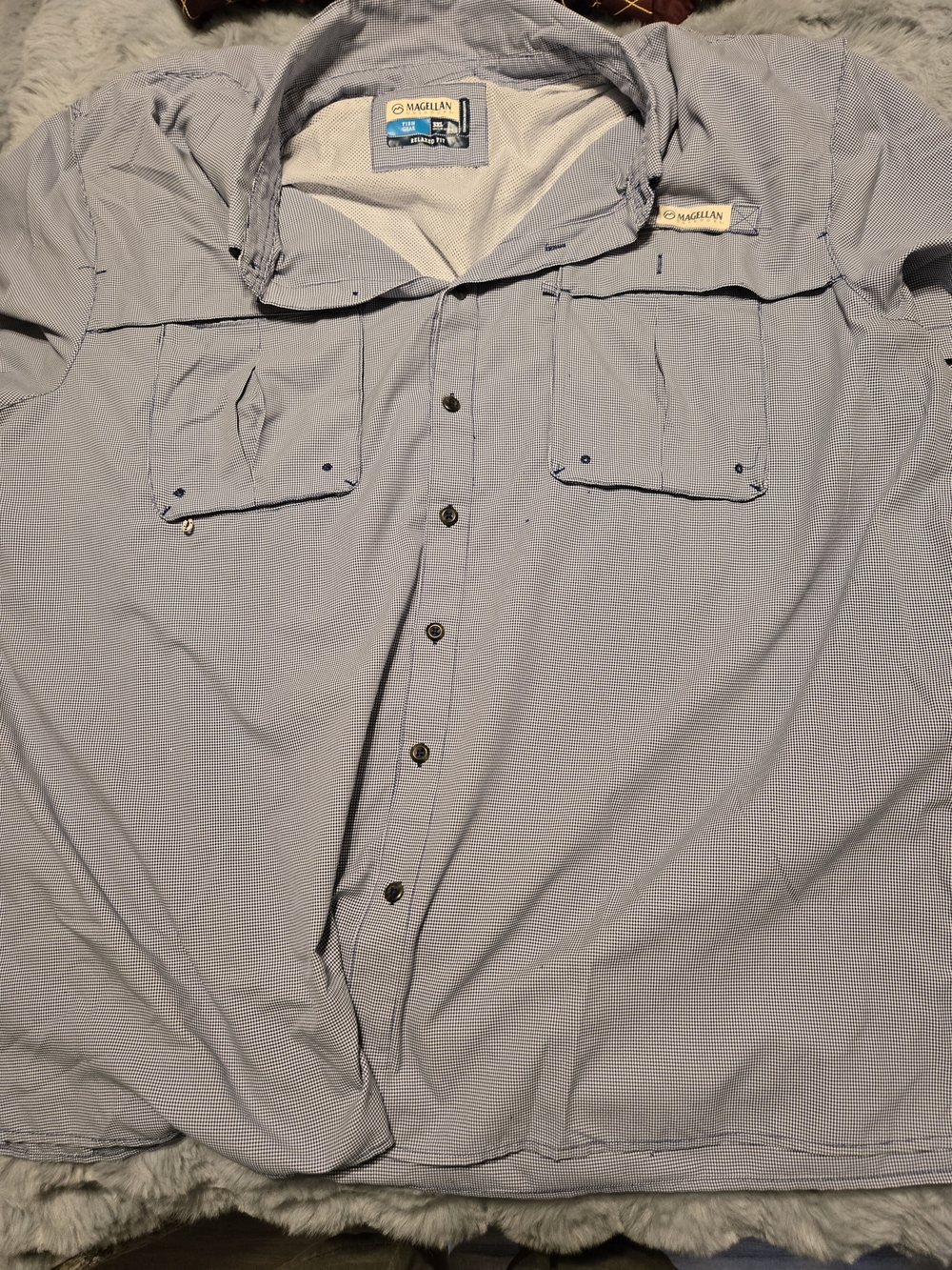 Magellan Fish Gear Plaid Short Sleeve Fishing Shirt Blue 3XL